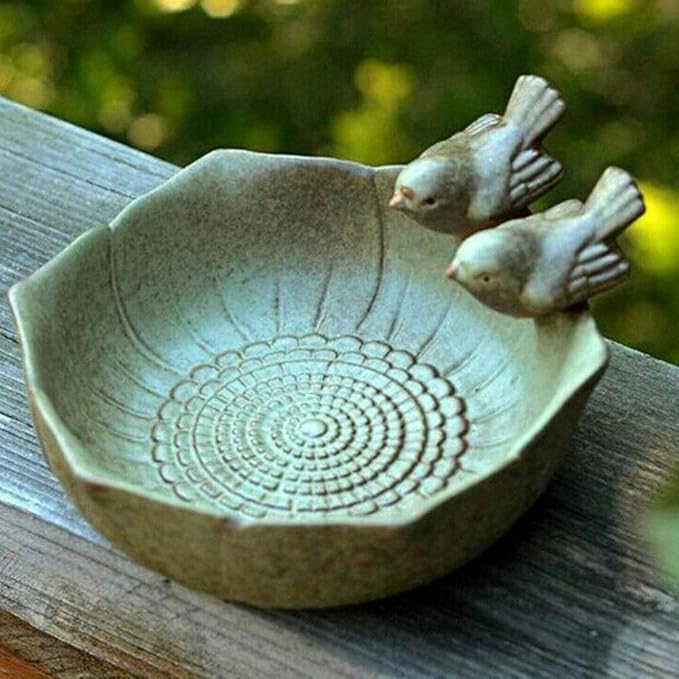 5.9" Ceramic Birdbath Bowl Wild Bird Feeder Food Holder Container Bird Feeding Tray for Outside Bee Water Bath Outdoor Garden Courtyard Decoration