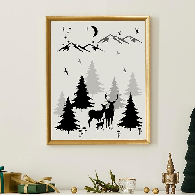 20 Pieces Forest Animal Stencils for Painting on Wood Reusable Wildlife Stencils Deer Bear Wolf Moose Drawing Templates for Winter Christmas Party Crafts Decor