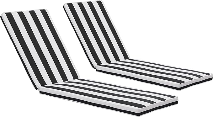 Outdoor Chaise Lounge Chair Cushions 2 Pack, Thick Waterproof Patio Pool Lounge Cushions, Fade Resistant, Yellow/White Striped(Black & White Stripe)