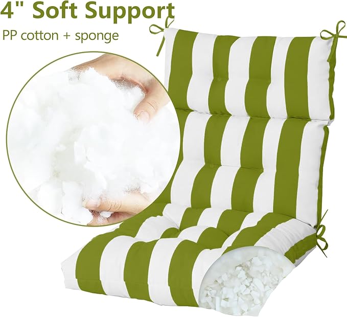 High Back Chair Cushions Set of 2, Adirondack Chair Cushion with Waterproof, Rocking Chair Cushion for Outdoor Patio, Garden Porch 45”x 22”x 4 (2, Grass White)