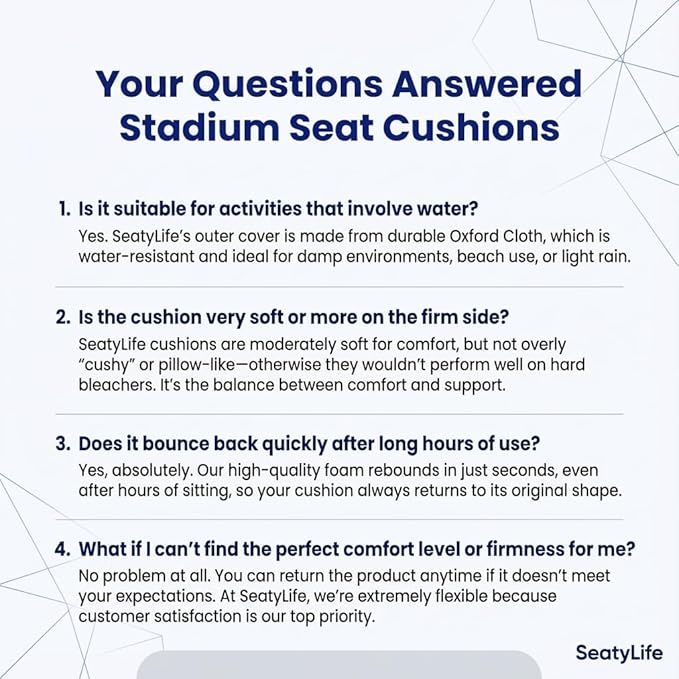 Extra Thick Stadium Seat Cushion – Waterproof 2.8" Bleacher Cushions for Adults - 2-Pack Portable Bleacher Seat Cushion - Lightweight Stadium Seat Pads - Boat & Outdoor Bench Cushion Pad