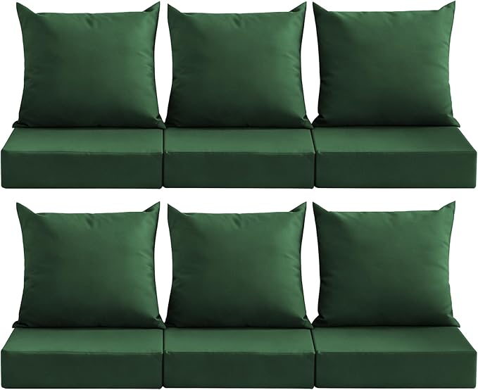 Outdoor Deep Seat Cushion Set, 24x24 Inch Water-Resistant & Fade-Resistant Outdoor Chair Cushions, Patio Furniture Cushions with Removable Cover for Patio Chair, Sofa, Forest Green (Set of 6)