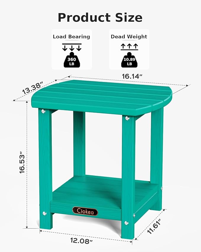 Ciokea Adirondack Outdoor Side Table 2 Pack, 2-Tier Sturdy Patio End Table Weather Resistant for Patio, Pool, Porch, Lake Blue
