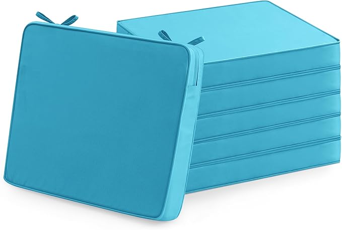 Outdoor Chair Cushions Set of 6: Waterproof & Fade Resistant Seat Cushion for Patio Furniture - 19 x 19 x 2 Inch Chair Pads with Ties and Hidden Zipper - Patio Chair Cushion Replacement, Teal