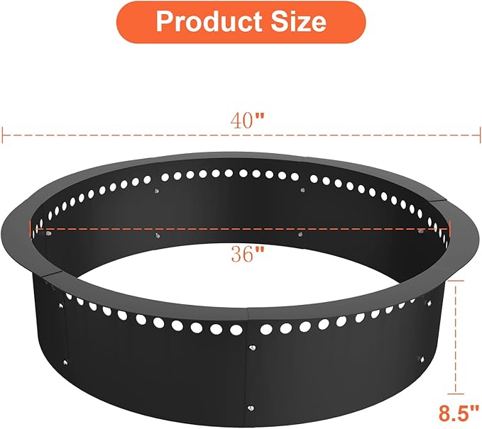 Smokeless Fire Pit Ring, 40 inch Outer/36 inch Inner Heavy Duty Large Solid Steel Firepit Liner for Outside Wood Burning, DIY Campfire Ring Above or In-Ground for Outdoor