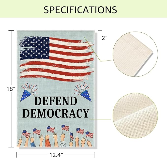 RZHV Defend Democracy Double-Sided Garden Flag for Outdoor House Yard Sign Garden Decor Parade, Support democracy Social Justice Yard Sign, Patriotic Home Outdoor Banner, Democratic Party Gift