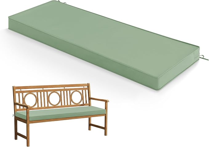 Outdoor Bench Cushion: Waterproof and Fade Resistant Patio Furniture Cushions - Non-Slip Bench Pad Cushion with Removable Cover for Garden Swing Porch Sofa Settee, 45 x 18 Inch, Sage Green