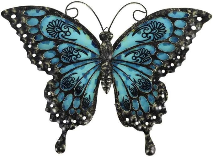 LIFFY Metal Butterfly Wall Decor Glass Outdoor Wall Art Sculptures 12" Hanging Garden Decorations Indoor Home Decorative Ornaments for Patio Yard Fence Bedroom Living Room