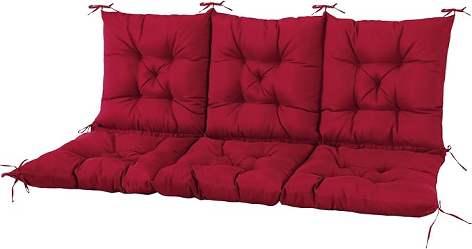 NACATIN 3 Seat Cushion for Outdoor Swing - 60x40 inches, 4" Thick Porch Swing Cushions with Ties and Storage Bag, Waterproof Bench Cushions for Patio, Outdoor, Backyard and Garden (Wine Red)