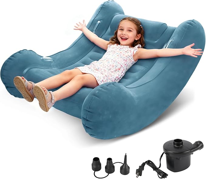 Sensory Rocker Chair for Kids, 55” x 55” x 46” Air Cloud Rocker, Inflatable Sensory Chair for Autistic ADHD Child, Indoor/Outdoor Toddler Rocking Chair-Includes Air Pump and Repair Kit