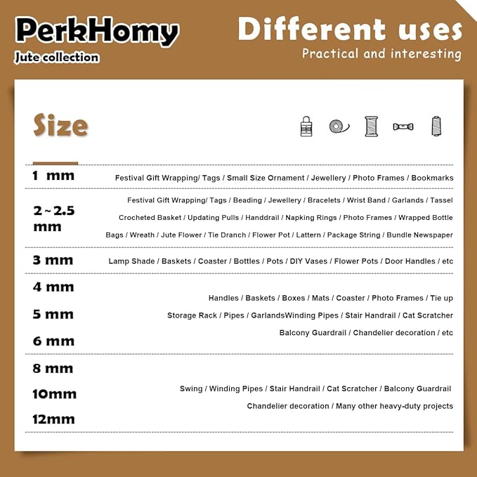 PerkHomy 1100FT Jute Twine String 2mm 3ply Natural Thin Twine for Craft Gardening Gift Wrapping Packing Material Wedding Christmas Decoration Bulk