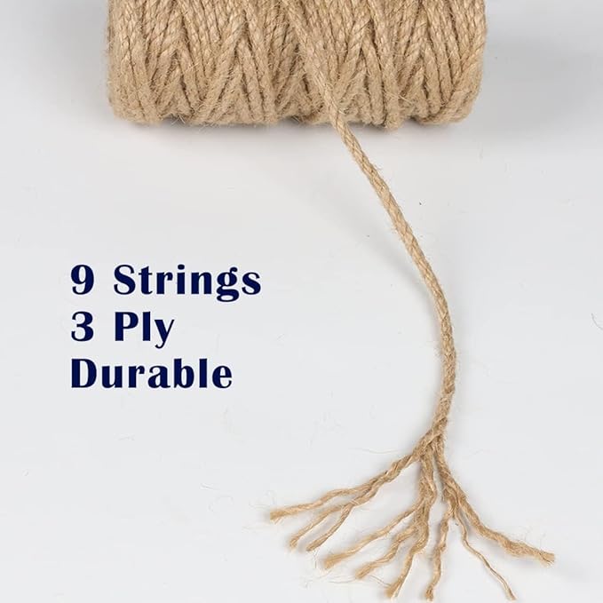 20Pcs 5mm Natural Jute Twine Rope 2100 Feet Twisted Heavy Duty Thick Twine for Cat Scratching Post Tree Craft Projects Garden Home Decoration Packing Bundling (Brown-105Feet/Roll)