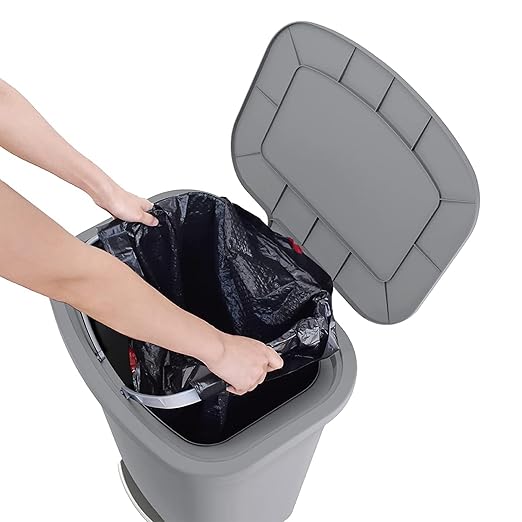 Glad Kitchen Trash Can | Large Plastic Waste Bin with Odor Protection of Lid | Hands Free with Step On Foot Pedal and Garbage Bag Rings, 20 Gallon, Grey