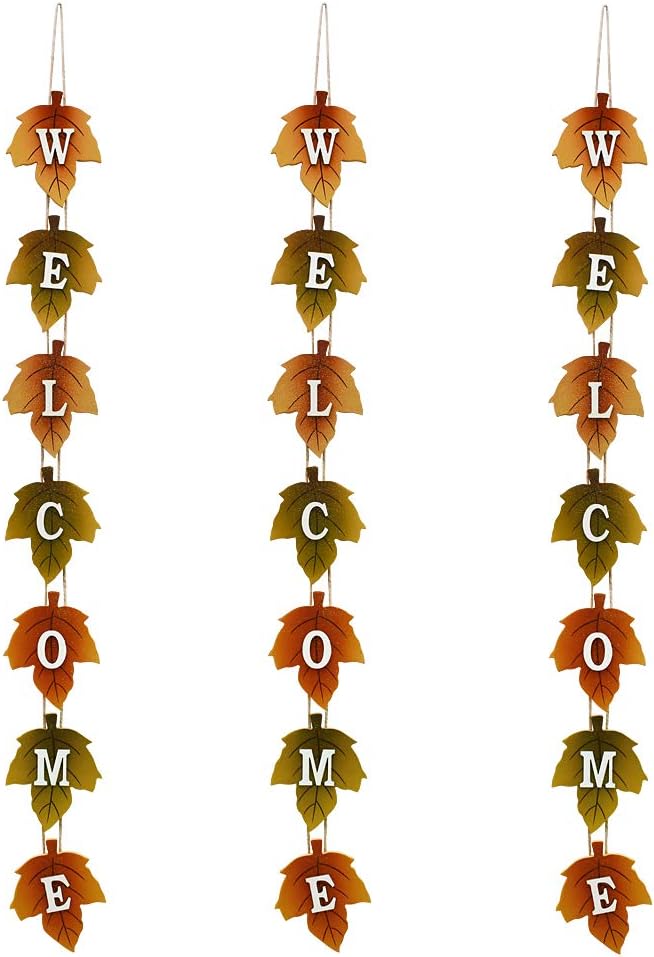 Attraction Design Wood Autumn Welcome Sign Fall Front Door Decor, Rustic Hanging Welcome Door Sign for Autumn Harvest Thanksgiving Halloween Door Wall Decoration Indoor Outdoor 4.25"X36" (3)