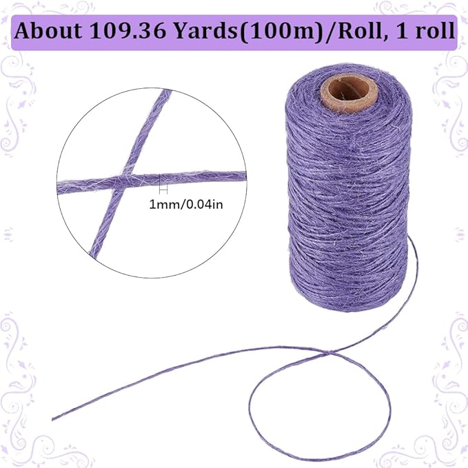 328 Feet/100M 1mm Thin Twine String Jute Cord Garden Rope Hemp Cord 1 Ply Craft Jewelry Beading Cord Thread for Bracelets Braiding Gift Wrapping Art Decor Gardening Climbing Plant Crafts