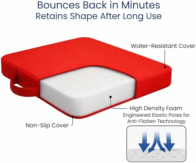 Premium Stadium Seat Cushions for Bleachers – Extra Thick for Long Sitting Hours, Waterproof 2-Pack Bleacher Cushions, Portable, Lightweight Stadium Seat Pads, Suitable for Outdoor Use (Red)