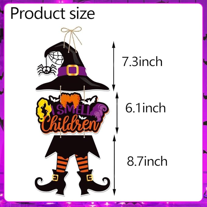 Halloween Decorations Witch Hanging Sign Front Door Hanger Wreath Decor Indoor Outdoor Yard Wall Decorations Witch Hat Door Sign for Halloween Party Farmhouse House Home Decor Supplies
