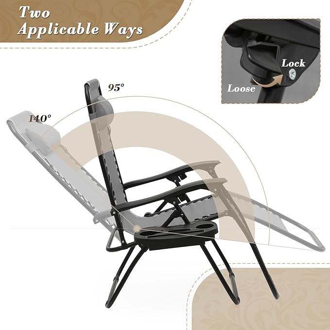 Athena Collection Zero Gravity Chair, Folding Lounge Chair, Reclining Camping Chair, Outdoor Zero Gravity Recliner with Adjustable Pillow and Cup Holder for Outside Beach Garden Patio Poolside - Gray