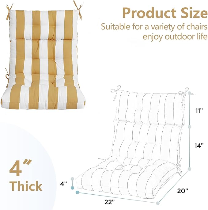 High Back Chair Cushions Set of 2, Adirondack Chair Cushion with Waterproof, Rocking Chair Cushion for Outdoor Patio, Garden Porch 45”x 22”x 4 (2, Yellow and White)