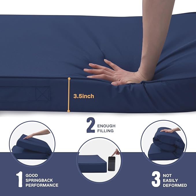 Outdoor Bench Cushion 4 inches Memory Foam Waterproof Patio Furniture Bench Cushion Porch Swing Cushion with Handle and Adjustable Strap, 60 x 18 Inch Navy