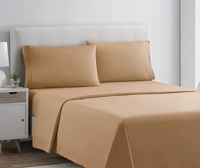 Clara Clark Bed Sheets, Premier 1800 Series 4 Piece Bed Sheet Set, Deep Pocket, Wrinkle, Fade, Stain Resistant, Luxury Soft Bedding Sheets & Pillowcases, California King, Mocha Brown