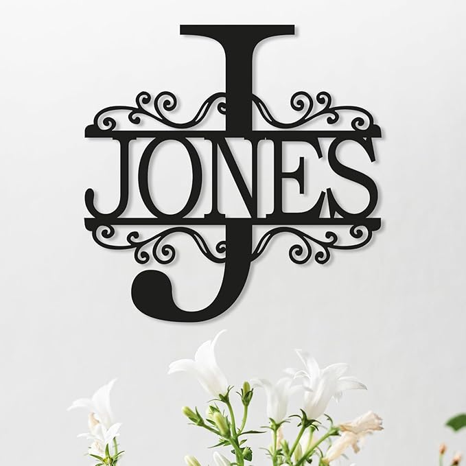 Personalized Metal Name Signs, Split Letter Monogram Wall Decor, Custom Last Name Sign, Family Name Sign for Outdoor, Personalized Wedding Gift, Garden Decor, Metal Wall Art, Housewarming Gift (MonogramDesign_12)
