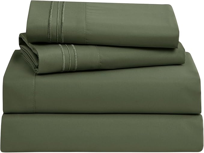 Clara Clark Bed Sheets, Premier 1800 Series Bed Sheet Set, Deep Pocket, Wrinkle, Fade, Stain Resistant, Luxury Soft Bedding Sheets & Pillowcases, California King, Olive Green