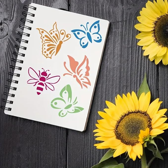 Garden Fence Large Flower Stencils - Reusable Floral Stencil DIY Decoration for Painting on Wood Walls Pattern, Jumbo Sunflower Yard Spray Paint Big Crafts Floor Stencils (D-5 Sunflower Butterflies)
