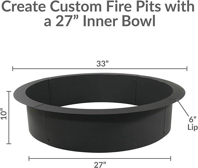 Sunnydaze Outdoor Fire Pit Ring - Heavy-Duty Round Steel Fire Ring Insert - DIY Above or In-Ground - 33-Inch Outer/27-Inch Inner Diameter