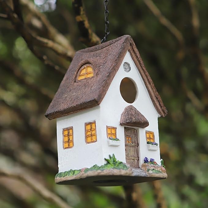 Outdoor Hanging Bird Nests, Hummingbird Houses, Garden Tree Decorations, Resin Ornaments (White)