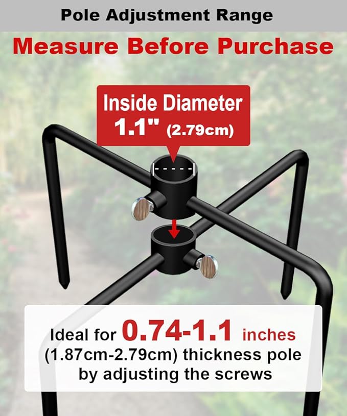 Garbuildman Pole Stabilizer Stand Base with 4 Prongs for Outdoor Bird Feeder Pole, In-Ground Support Applies to 0.74” to 1.1” Shepherds Hook, Black, 1 Pack, Measure Before Purchase