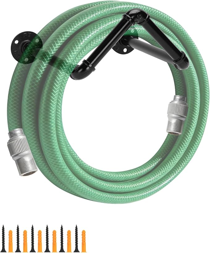 Garden Hose Holder Wall Mounted Heavy Duty Metal Hose Hanger Water Hose Holder Hose Reel Hose Hooks for Water Hose, Extension Cords, Vacuum Lines Storage Organizer for Garden,Garage,Yard
