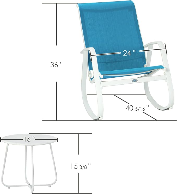 Kozyard Patio Rocking Chair Set of 3, Outdoor Contemporary Patio Rocking Sling Chair with Breathable Mesh Fabric Seat, Powder Coated Aluminum Frame for Patio, Porch, Yard, Garden