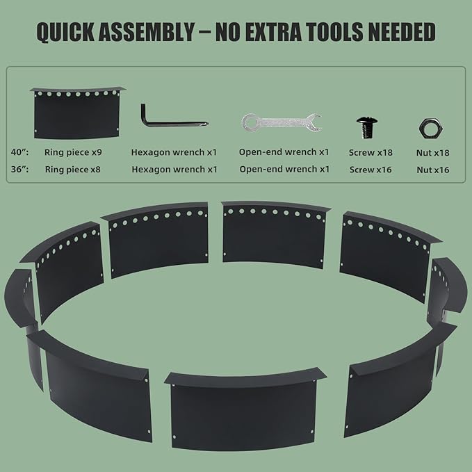 Smokeless Fire Pit Ring for Outside, 36 Inch Heavy Duty Metal Insert with Air Vents for Better Burn, Outdoor Firepit Ring for Backyard, Patio, Camping, Smokeless Wood Burning Use