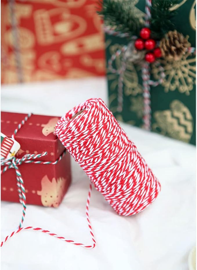 Twine String,328Ft twine rope,2mm Twine for Crafts, Art, Gardening Plants, Gift Wrapping,Home Wedding Christmas Decor(Red white)