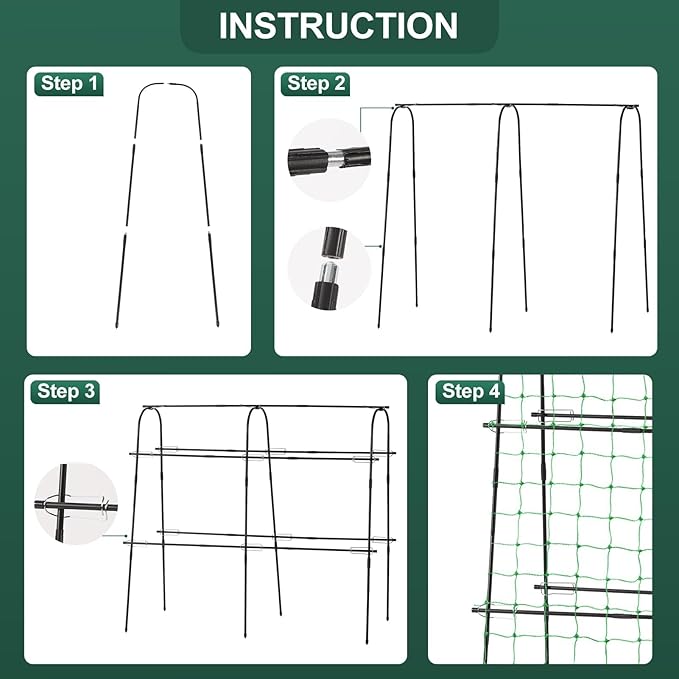 Cucumber Trellis for Raised Bed, 4 feet Garden Trellis for Climbing Plants Outdoor, Plastic-Coated Metal Arch Plant Support for Flower Vines Vegetables Peas Beans Cucumber Trellis, Black