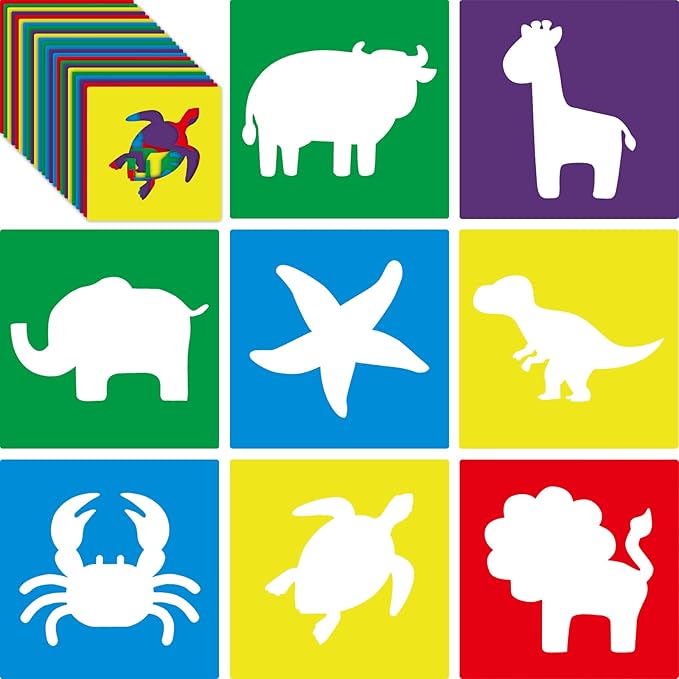 Epakh 24 Pieces Stencils for Kids 8 Inches Drawing Stencils Chalk Template Large Washable Geometric and Garden Themed Primary Shape Template for Kids Toddlers Preschooler(Animal Style)
