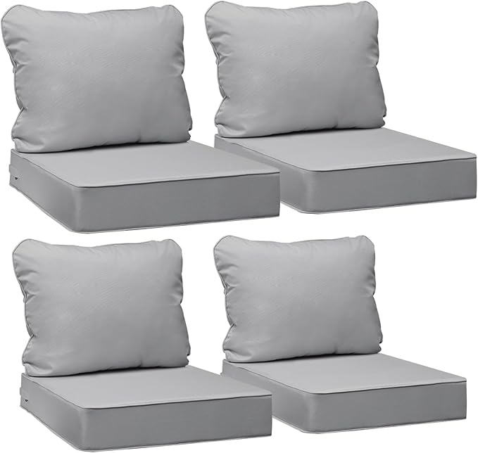 AAAAAcessories Outdoor Deep Seat Cushions, Waterproof, Fade-Resistant Patio Furniture Replacement Cushions, 24" x 24" x 5", Set of 4, Gray