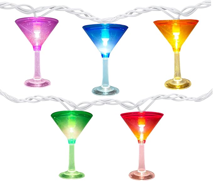Multicolor Cocktail String Lights, 8.5Ft Cocktail Plug in Outdoor Party Lights with 10 LED Multicolor Cocktail Lights, Summer Patio Decorations String Lights for Bedroom Home Decks Party Lighting