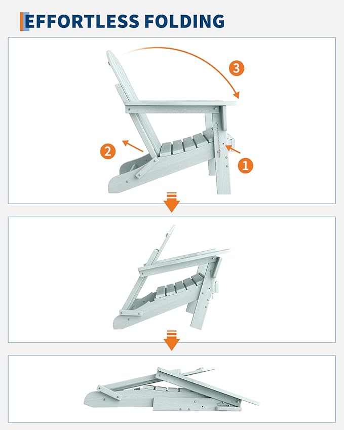 GarveeLife Folding Adirondack Chairs Set of 2, HDPE Plastic Outdoor Chairs with Wood Texture - 380 LBS & Weather Resistant for Fire Pit, Deck, Patio, Pool, Backyard - Light Blue