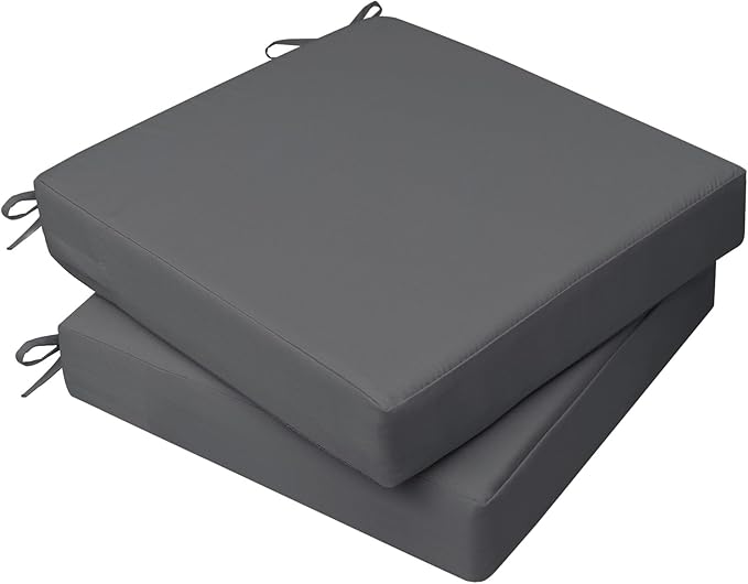 AAAAAcessories Outdoor Seat Cushions for Chairs, Waterproof, Fade-Resistant, 19" x 19" x 3", Patio Furniture Replacement Cushions, Set of 2, Dark Gray