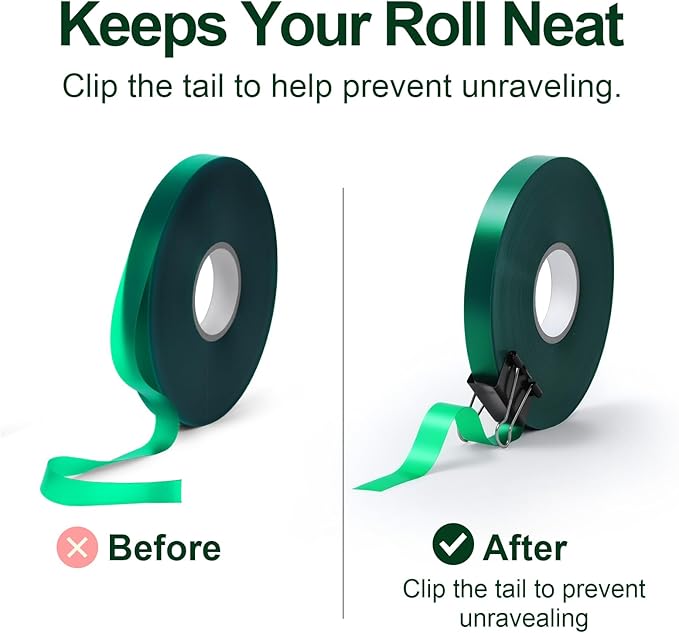Plant Tie Tape – 2 Rolls (394 ft Total), 0.5" Wide, Non-Adhesive Stretch PVC Garden Ties for Tomato, Vine, Rose & Tree Support, Reusable & Weather-Resistant, Includes Mesh Bag & Binder Clip