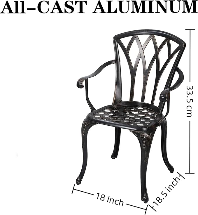 Patio Chairs Set of 2, Cast Aluminum Outdoor Dining Chair for Garden, Backyard, Balcony (Bronze)