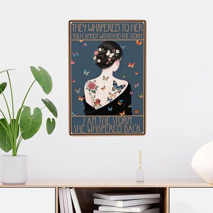 Inspirational Quote Motivational Wall Art Hippie Boho Vintage Metal Tin Sign Retro Rustproof Funny Art Wall Decor Gift for Women Office Bedroom 8x12 Inch They Whispered To Her