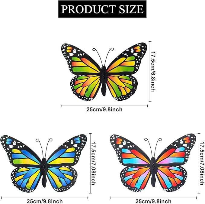 EOORAU Metal Butterfly Outdoor Wall Decor - 3pcs Metal Butterflies Wall Hanging Sculpture Decorations for Fence Patio Yard Garden Tree Gift for Mom Friends