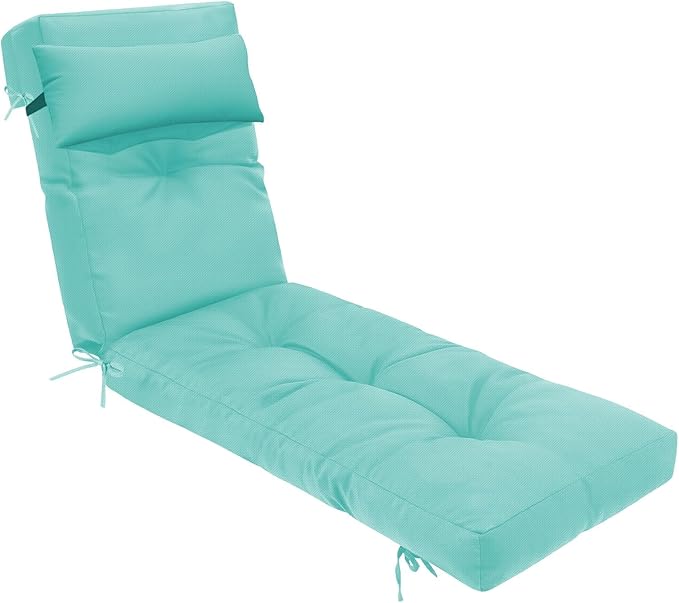 Waterproof Lounge Chair Cushion Outdoor for Chairs, Fade Resistant Chaise Lounger Cushions Replacement with 6 Ties, Thickened Memory Foam Pool Lounge Chair Cushions, 76 x 22 x 4.7 Inches, Teal