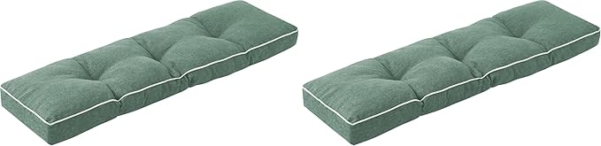 Bench Cushion, 42 x 16 Inch Patio Furniture Cushions with Durable Ties, Soft Memory Foam Bench Cushions for Indoor/Outdoor Furniture with Non-Slip Bottom, Kitchen&Dining, Green (Pack of 2)