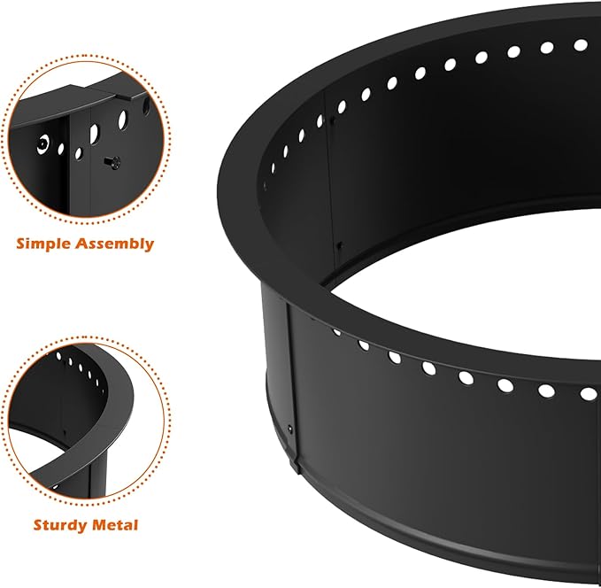 mapleway Smokeless Fire Pit Ring, 30inch Large Round Portable Metal Firepit Accessories for Outside Wood Burning Patio Camping Bonfire Campfire