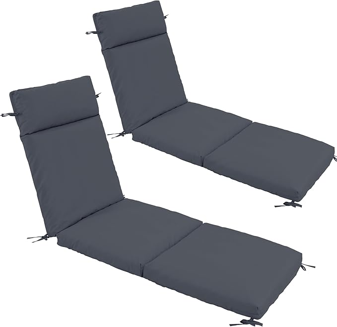Chaise Lounge Cushion 80x26x3 Inch – Set of 2 Outdoor Lounge Chair Cushions, Lounger Pad Replacement with Fade-Resistant, Removable & Machine-Washable Covers, Ideal for Patio Chaise Chairs, Dark Grey