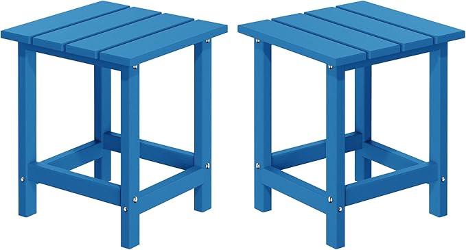 MUCHENGHY Adirondack Outdoor Side Table Set of 2, 14.7" Patio Side Table Weather Resistant, HDPE Outdoor End Tables for Patio, Navy Blue